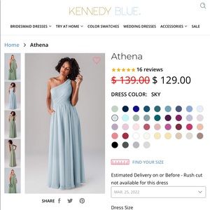 Kennedy Blue “Athena”Bridesmaid dress in Sky Blue Size 6